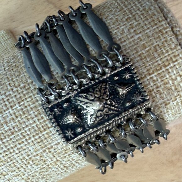 Vintage 1930-40s Mexico Sterling Silver 925 Pyramid Panel Bracelet Missing Link - Picture 2 of 11